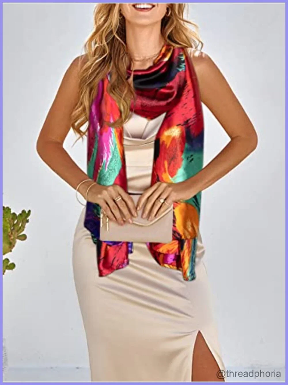 Lightweight Floral Satin Shawl Scarf 70x35 Inch Silk-Feel Wrap